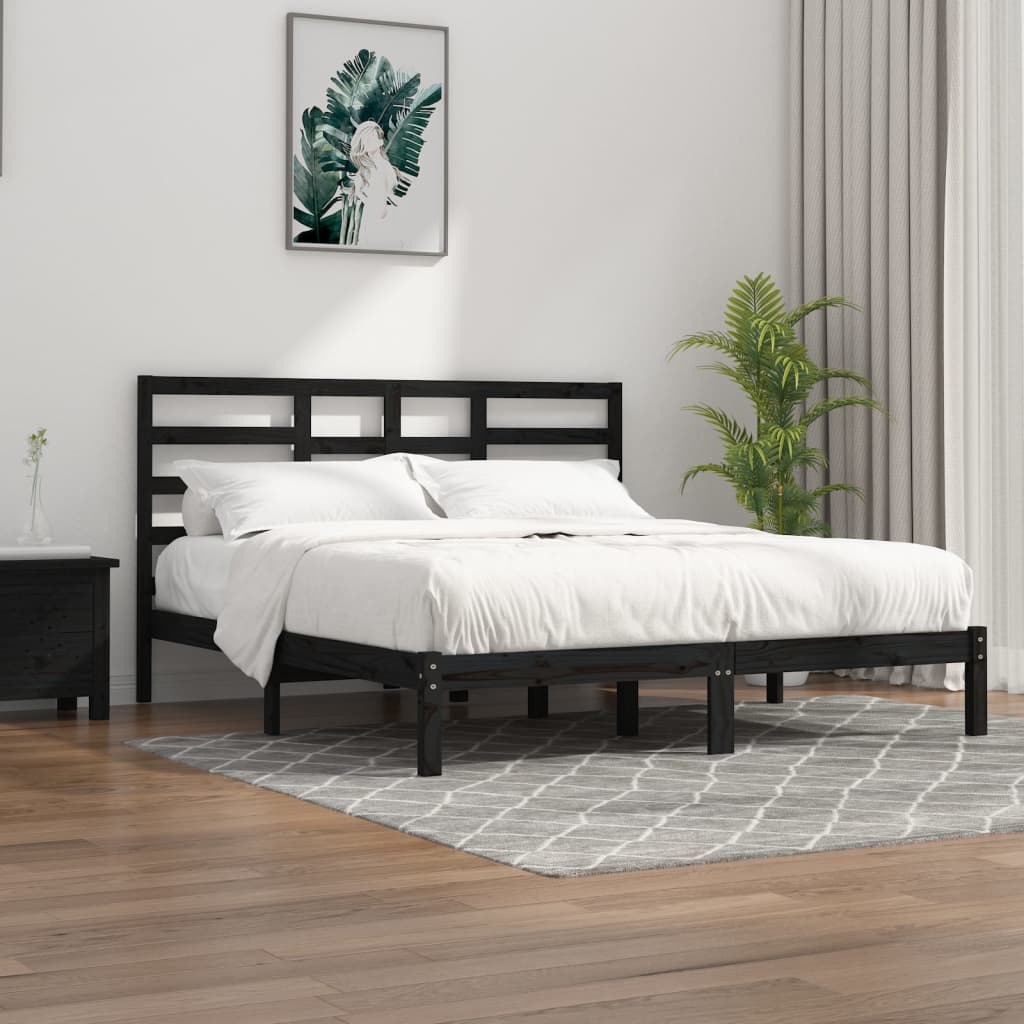 vidaXL Bed Frame Black Solid Wood 180x200 cm Super King Size