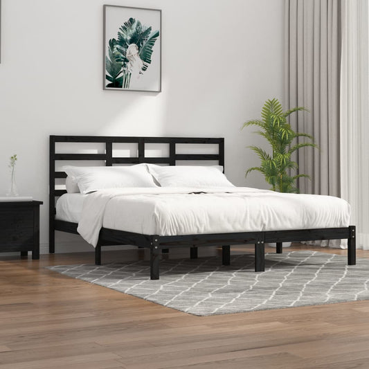 vidaXL Bed Frame Black Solid Wood 180x200 cm Super King Size