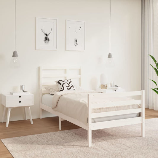 vidaXL Bed Frame White Solid Wood 75x190 cm Small Single