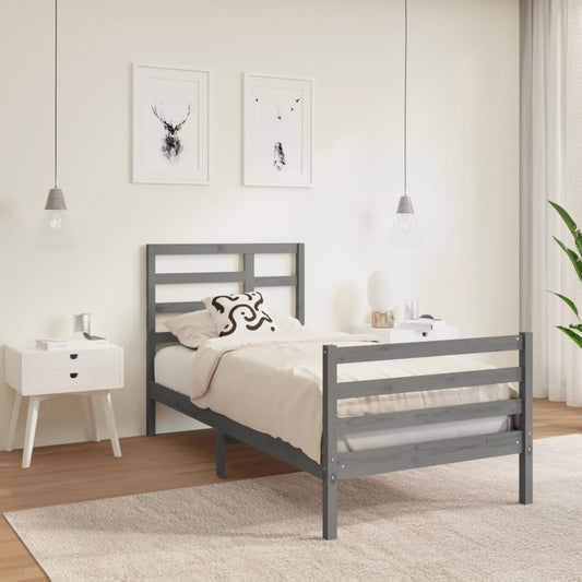 vidaXL Bed Frame Grey Solid Wood 90X190 cm Single