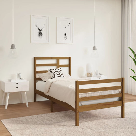 vidaXL Bed Frame Honey Brown Solid Wood 90X190 cm Single
