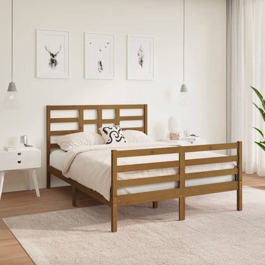 vidaXL Bed Frame Honey Brown Solid Wood 120x190 cm Small Double