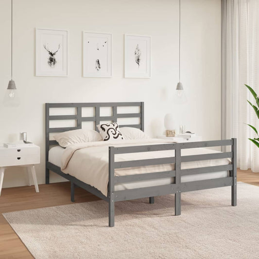 vidaXL Bed Frame Grey Solid Wood 135x190 cm Double