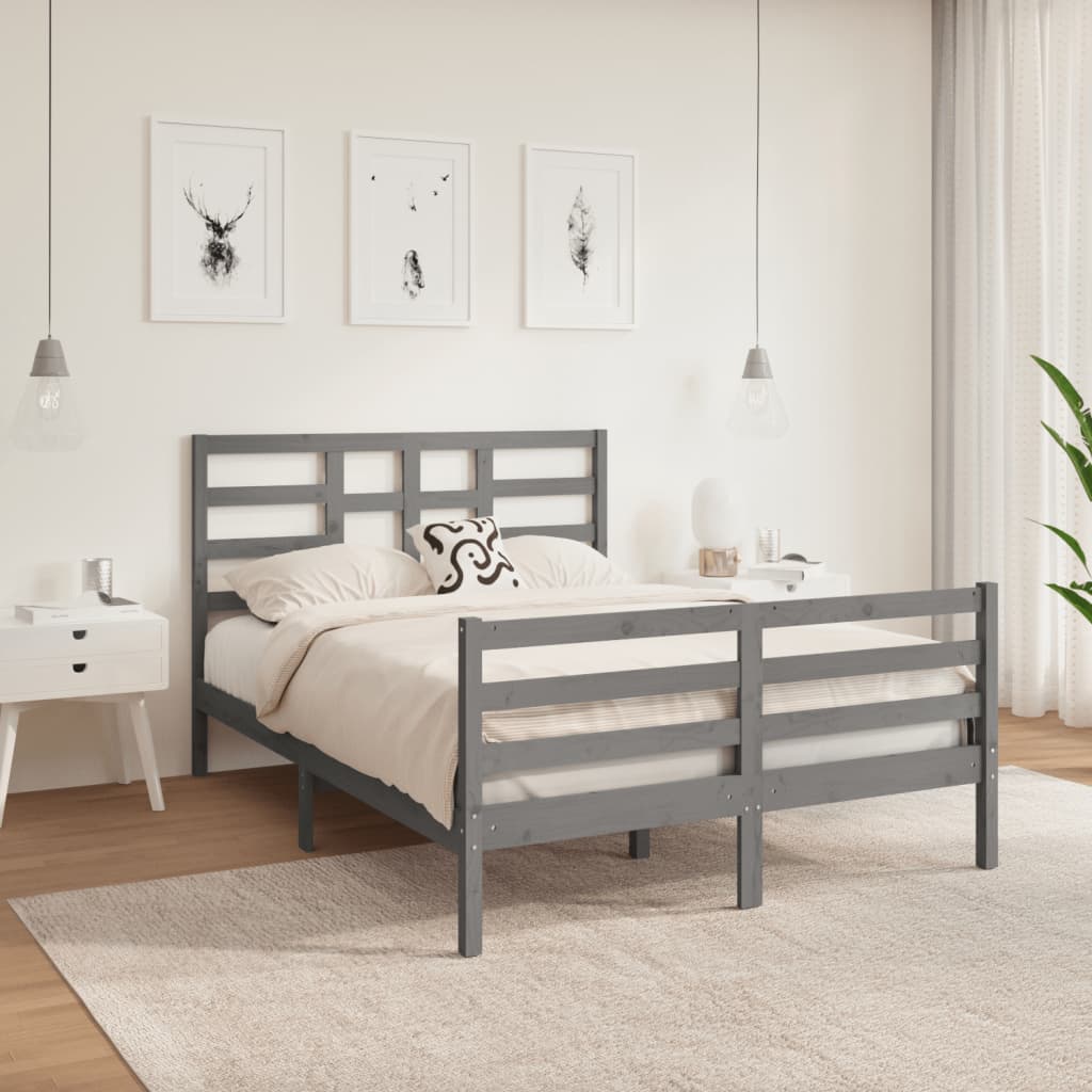 vidaXL Bed Frame Grey Solid Wood 140x190 cm