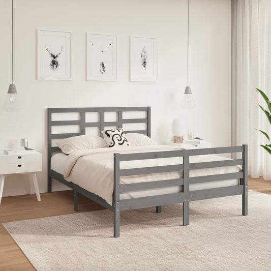 vidaXL Bed Frame Grey Solid Wood 140x190 cm