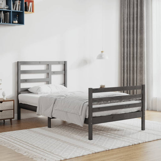vidaXL Bed Frame Grey Solid Wood 100x200 cm