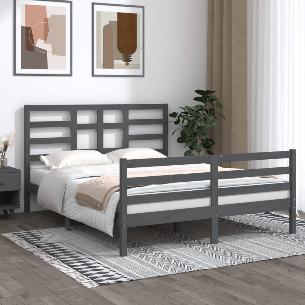 vidaXL Bed Frame Grey Solid Wood 150x200 cm King Size