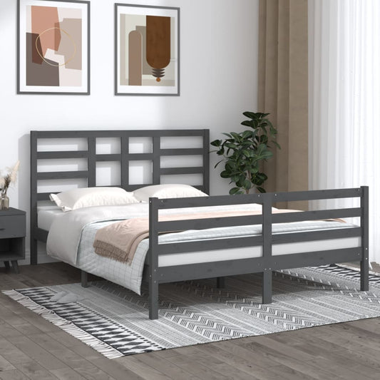 vidaXL Bed Frame Grey Solid Wood 150x200 cm King Size