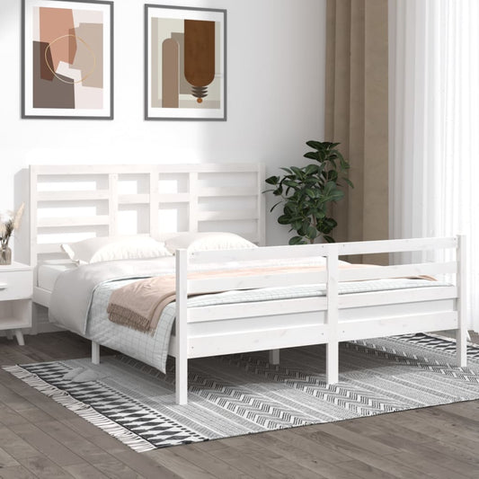 vidaXL Bed Frame White Solid Wood 160x200 cm