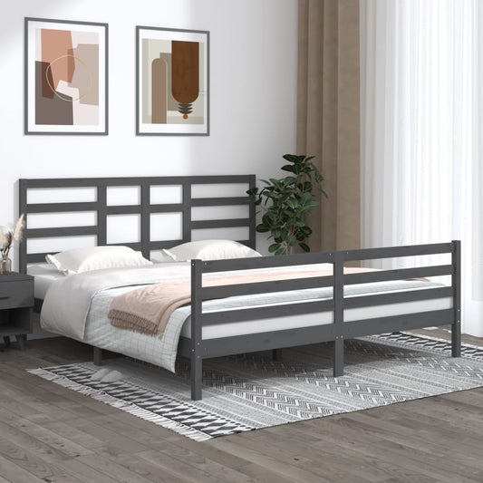 vidaXL Bed Frame Grey Solid Wood 180x200 cm Super King Size