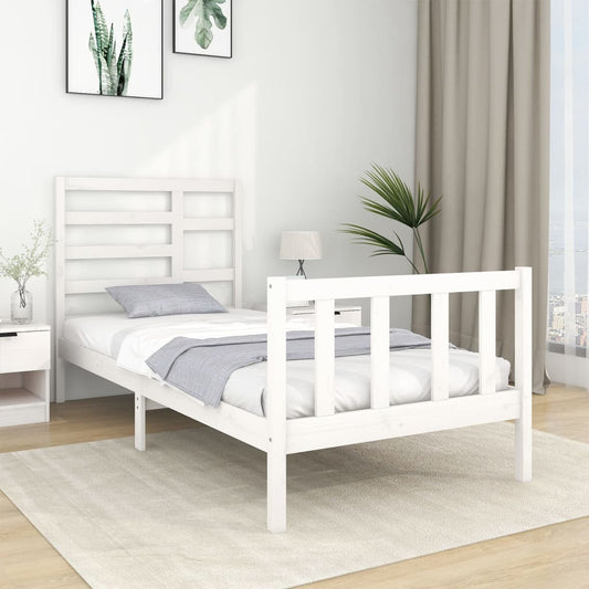 vidaXL Bed Frame White Solid Wood 75x190 cm Small Single