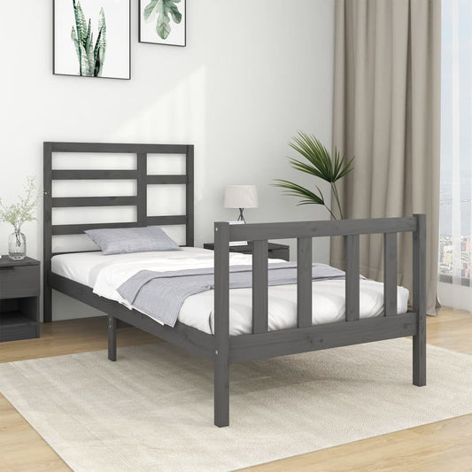 vidaXL Bed Frame Grey Solid Wood 90X190 cm Single