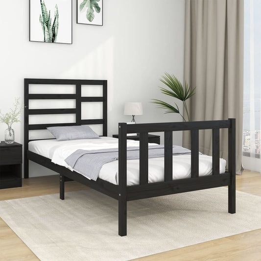 vidaXL Bed Frame Black Solid Wood 90X190 cm Single