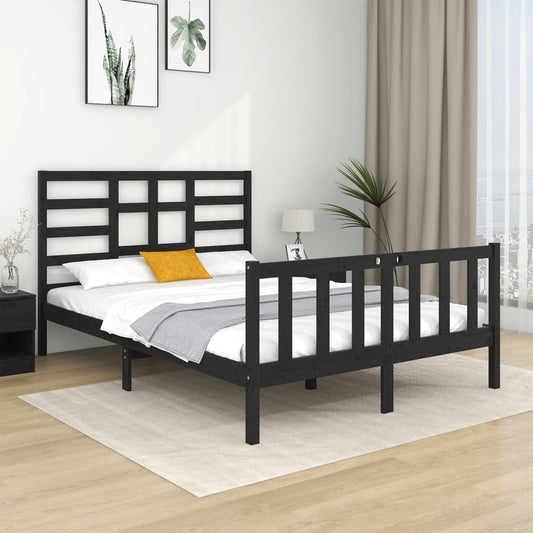 vidaXL Bed Frame Black Solid Wood 120x190 cm Small Double