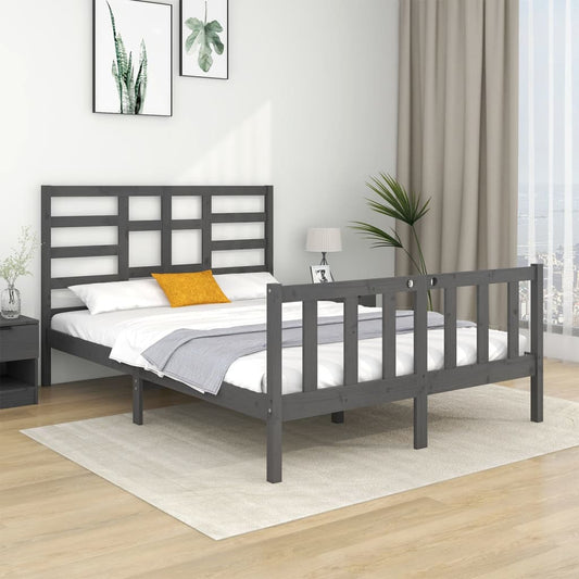 vidaXL Bed Frame Grey Solid Wood 140x190 cm