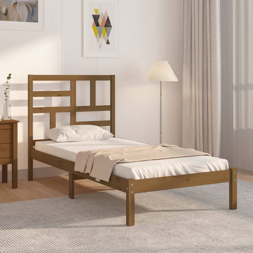 vidaXL Bed Frame Honey Brown Solid Wood 75x190 cm Small Single