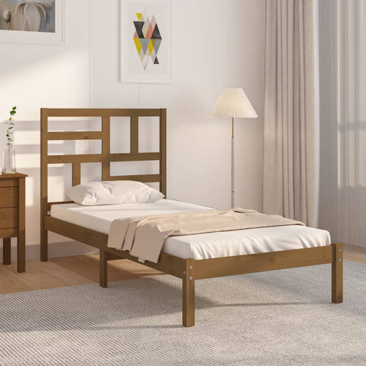 vidaXL Bed Frame Honey Brown Solid Wood 75x190 cm Small Single