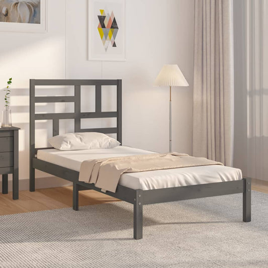 vidaXL Bed Frame Grey Solid Wood 90X190 cm Single