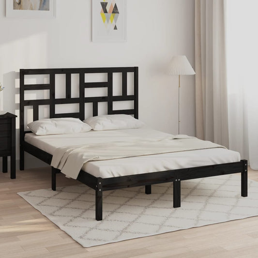 vidaXL Bed Frame Black Solid Wood 120x190 cm Small Double