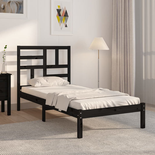 vidaXL Bed Frame Black Solid Wood 90x200 cm