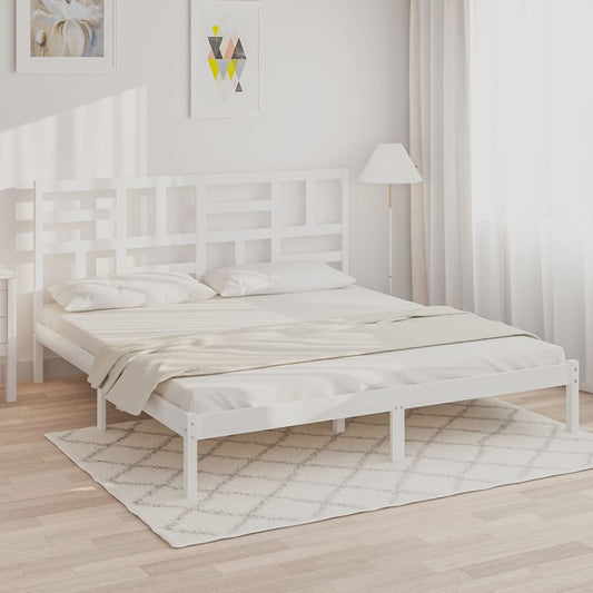 vidaXL Bed Frame White Solid Wood 180x200 cm Super King Size