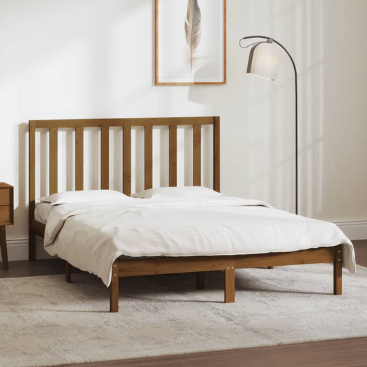 vidaXL Bed Frame Honey Brown Solid Wood Pine 135x190 cm Double