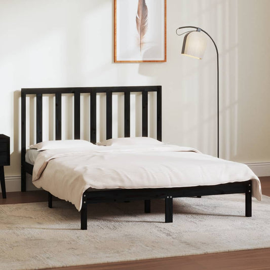 vidaXL Bed Frame Black Solid Wood Pine 135x190 cm Double