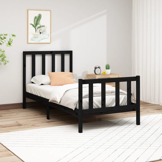 vidaXL Bed Frame Black Solid Wood Pine 90x200 cm