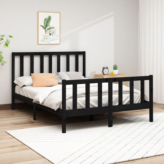 vidaXL Bed Frame Black Solid Wood Pine 140x200 cm