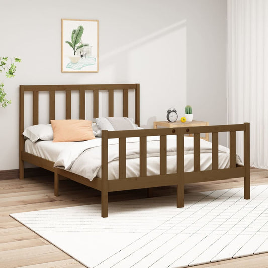 vidaXL Bed Frame Honey Brown Solid Wood Pine 150x200 cm King Size