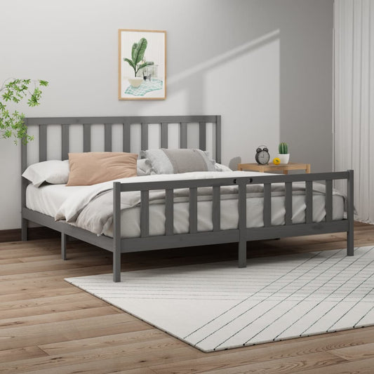 vidaXL Bed Frame Grey Solid Wood Pine 180x200 cm Super King Size