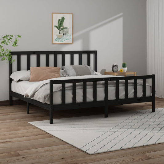 vidaXL Bed Frame Black Solid Wood Pine 180x200 cm Super King Size