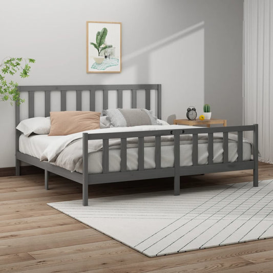 vidaXL Bed Frame Grey Solid Wood Pine 200x200 cm