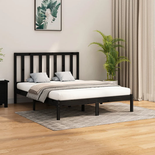 vidaXL Bed Frame Black Solid Wood 140x200 cm