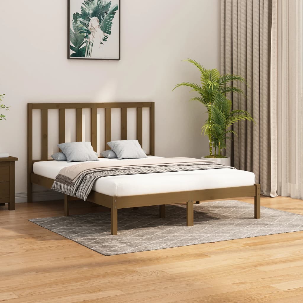 vidaXL Bed Frame Honey Brown Solid Wood 150x200 cm King Size