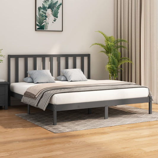vidaXL Bed Frame Grey Solid Wood 180x200 cm Super King Size