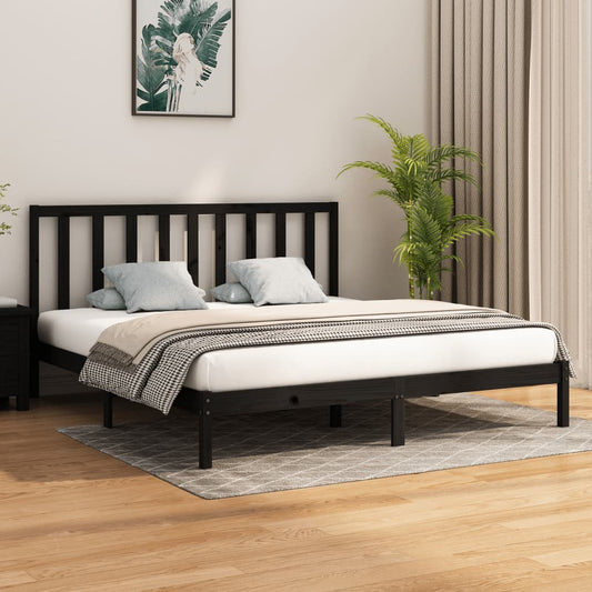 vidaXL Bed Frame Black Solid Wood 180x200 cm Super King Size