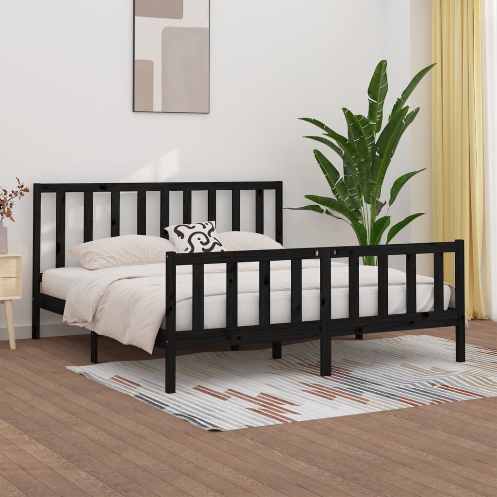 vidaXL Bed Frame Black Solid Wood 200x200 cm