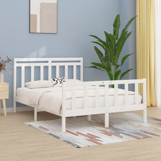 vidaXL Bed Frame White Solid Wood Pine 150x200 cm King Size