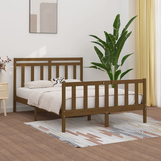vidaXL Bed Frame Honey Brown Solid Wood Pine 150x200 cm King Size