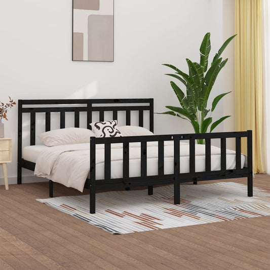 vidaXL Bed Frame Black Solid Wood Pine 180x200 cm Super King Size