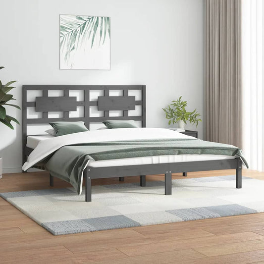 vidaXL Bed Frame Grey Solid Wood Pine 150x200 cm King Size
