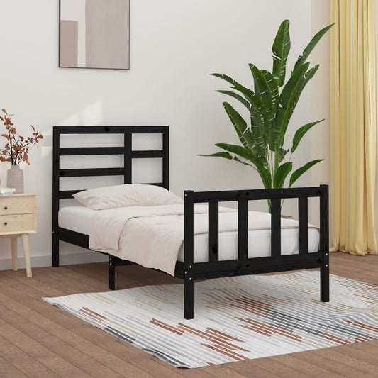 vidaXL Bed Frame Black Solid Wood Pine 90x200 cm