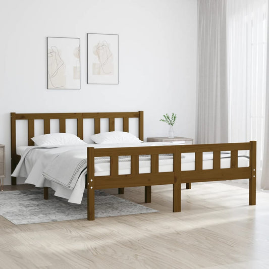 vidaXL Bed Frame Honey Brown Solid Wood 135x190 cm Double