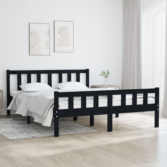 vidaXL Bed Frame Black Solid Wood 135x190 cm Double