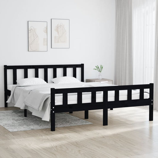 vidaXL Bed Frame Black Solid Wood 150x200 cm King Size