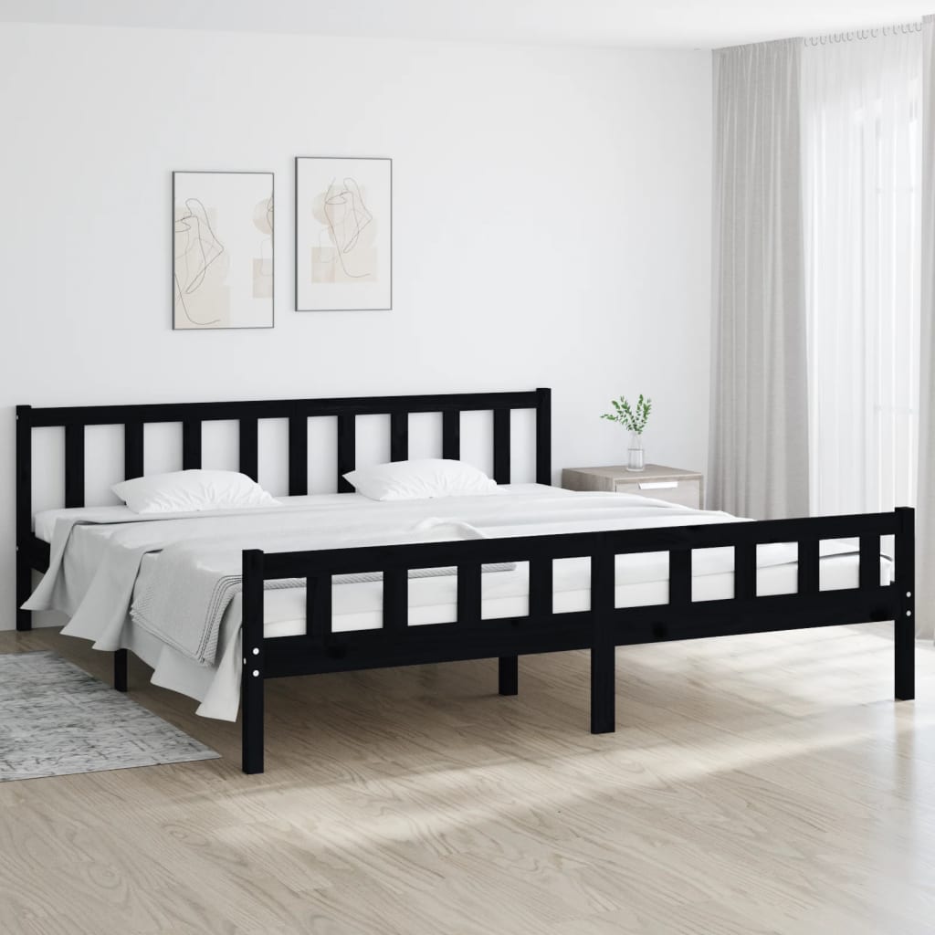 vidaXL Bed Frame Black Solid Wood 180x200 cm Super King Size