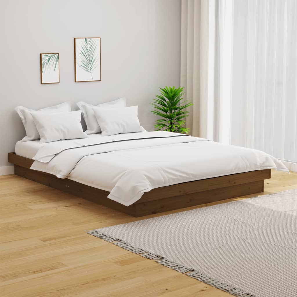 vidaXL Bed Frame Honey Brown Solid Wood 135x190 cm Double