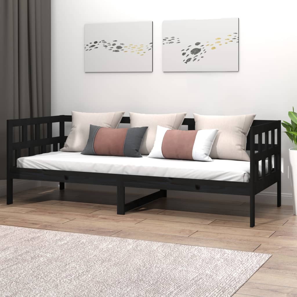 vidaXL Day Bed Black Solid Wood Pine 90x200 cm