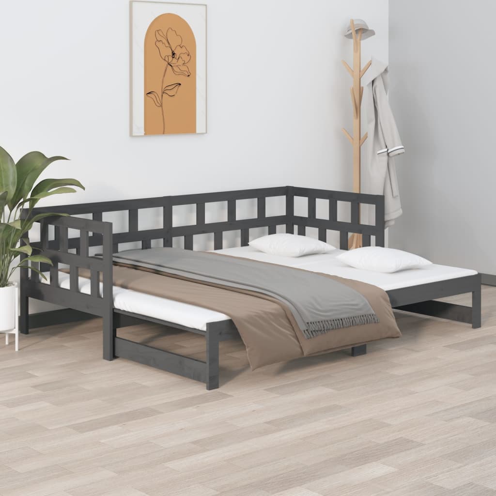 vidaXL Pull-out Day Bed Grey Solid Wood Pine 2x(80x200) cm